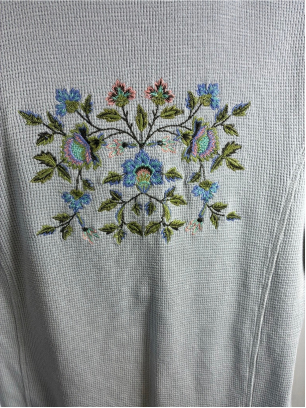 Sundance Long Sleeve Waffle Knit Tee with Floral Embroidery in Gray Size XS - Picture 3 of 8